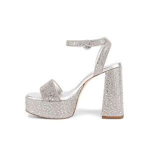 Larroude sz 6.5 Dolly Silver Crystal Platforms Sandals Shoes Heels Strappy $375